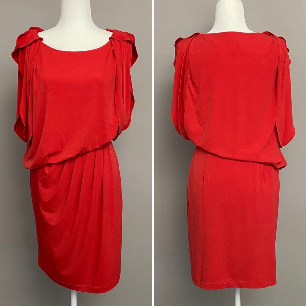 Vince Camuto Red Flutter Arm Asymmetrical Waist Draped Dress Size S